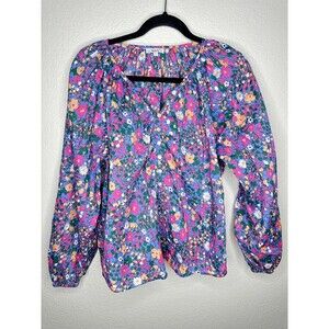 Rails Shirt Womens Large Blue Leilani Floral Boho Peasant Blouse Button Front